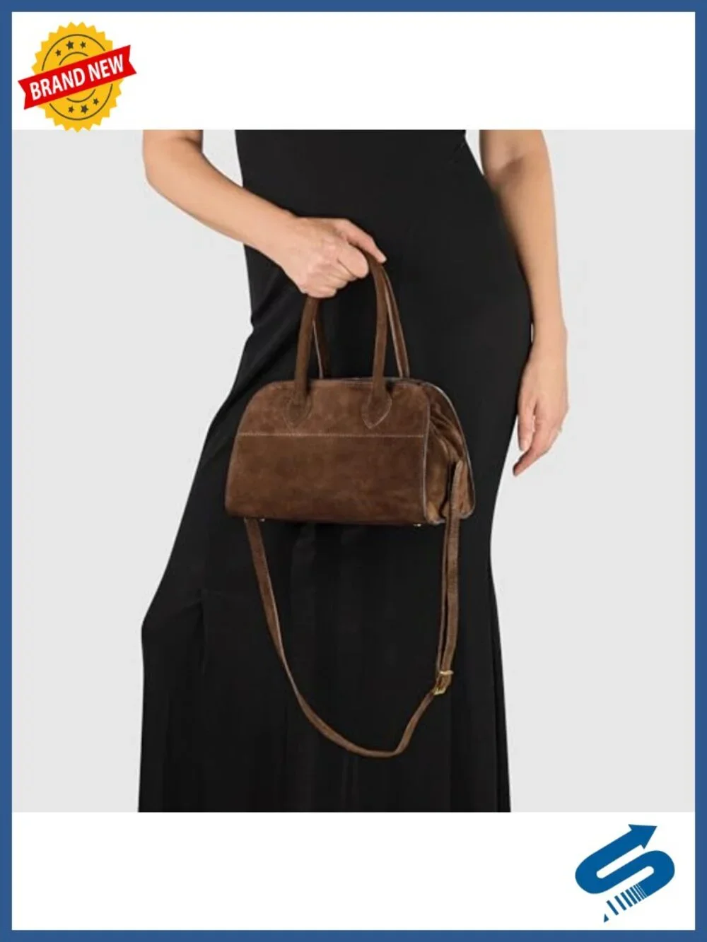 Genuine Suede Top-Handle Satchel with Adjustable Strap